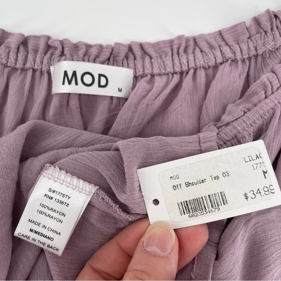 MOD Womens Off Shoulder Blouse Lavender Floral Embroidered M New - Picture 4 of 4